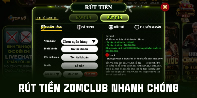 Các bước rút tiền tại nhà cái ZomClub