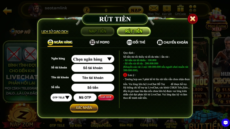 Rút tiền tại nhà cái ZomClub an toàn và hiệu quả